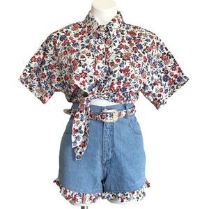 Vintage 2-Piece Matching Jean Shorts Crop Top Outfit Set By Concept Designs L/13